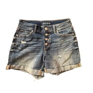 Maurices Jean Short Button Fly Size 2 Mid Rise Raw Hem Distressed Cutoff 28